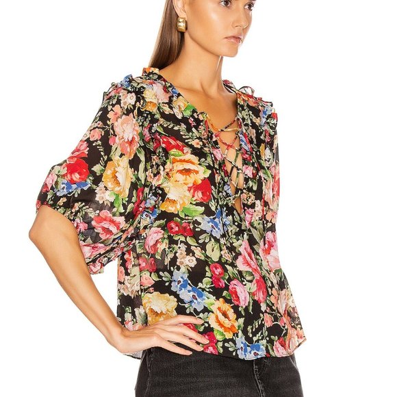 Icons Objects of Devotion Ruffle Lace Up Blouse Size Med. NWT! - Picture 2 of 9